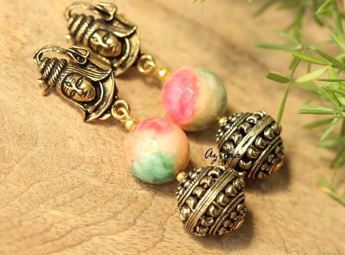  Antique Shiva Gold gemstone handmade earrings