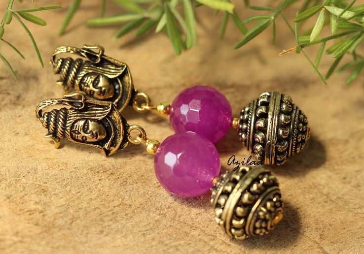  Antique shiva Gold purple handmade earrings