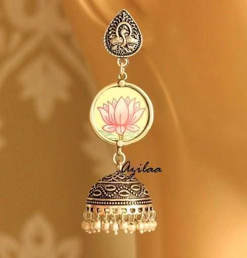  Ethnic Lotus handpainted jhumki earrings