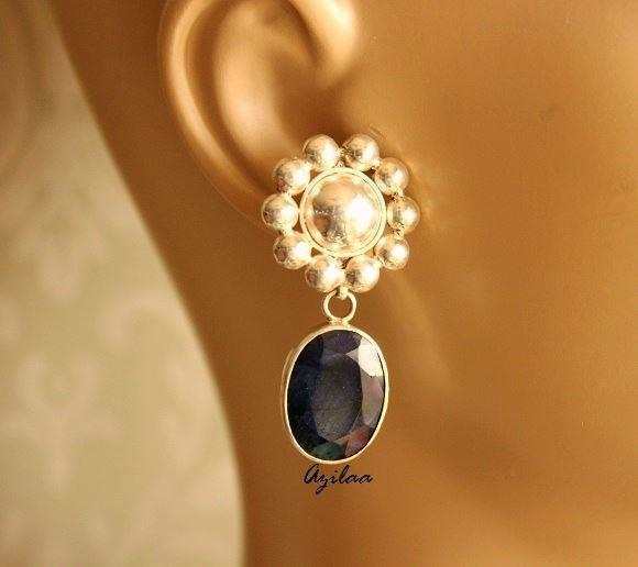  Flower designer sapphire gemstone sterling silver earrings