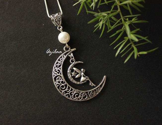  MOON fairy charm pendant silver necklace
