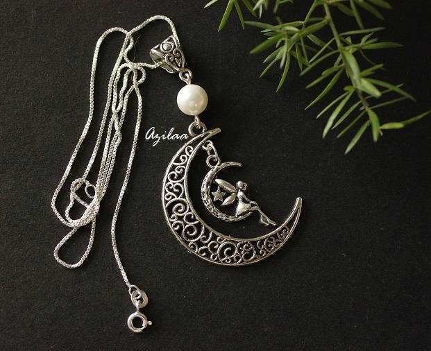  MOON fairy charm pendant silver necklace