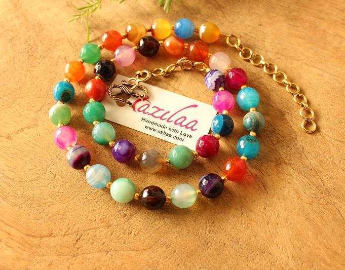  Layered multi color necklace, Blue designer gemstone necklace