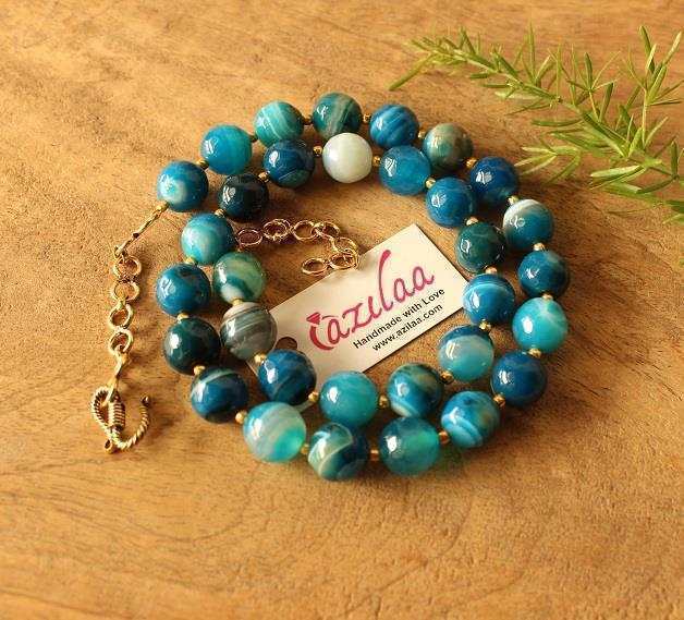  Layered multi color necklace, Blue designer gemstone necklace