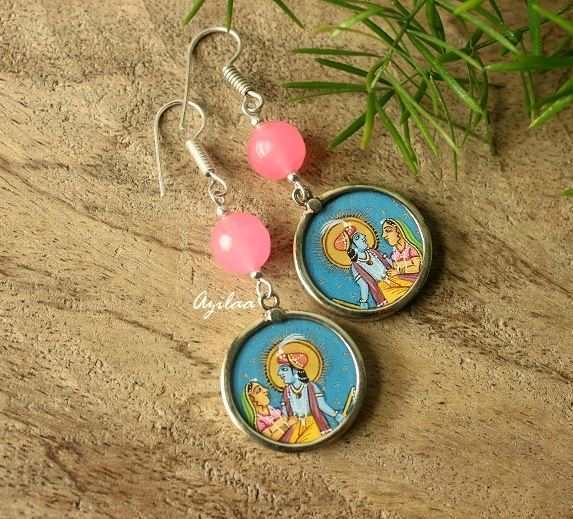  Radha Krishna pink silver gemstone earrings
