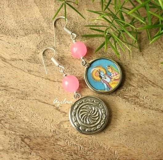  Radha Krishna pink silver gemstone earrings