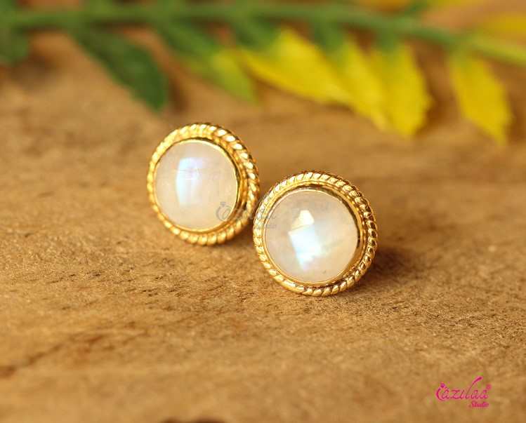 18 karat gold rainbow moonstone handmade earrings