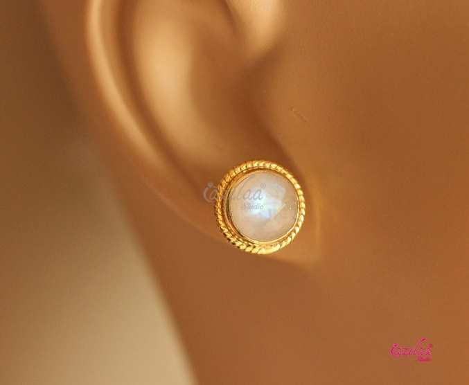 18 karat gold rainbow moonstone handmade earrings