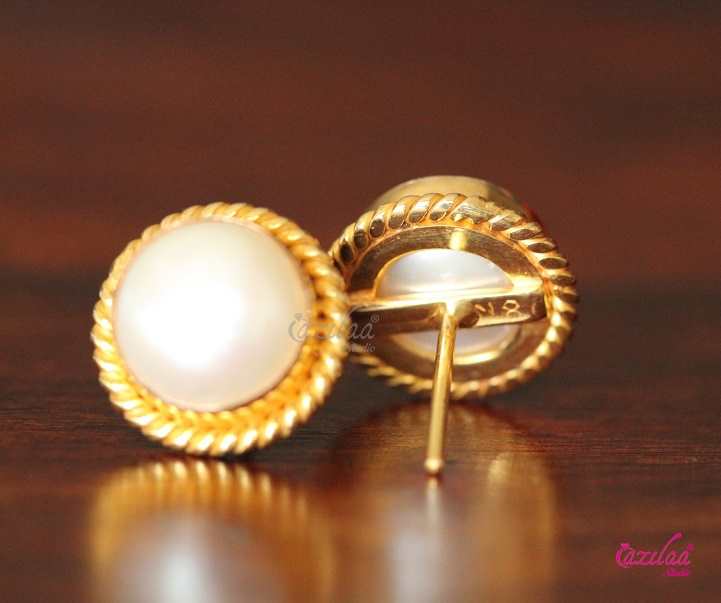 18 karat gold white pearl gemstone handmade earrings