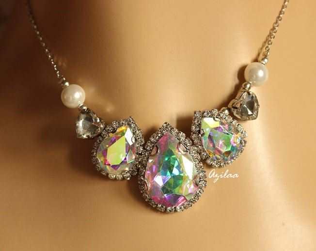 AB white pendant Crystal CZ pendant necklace