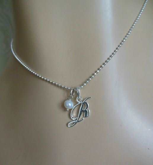 R Intial sterling silver Charm  pendant chain Alphabet necklace
