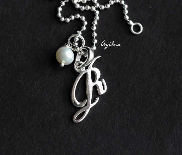 R Intial sterling silver Charm  pendant chain Alphabet necklace