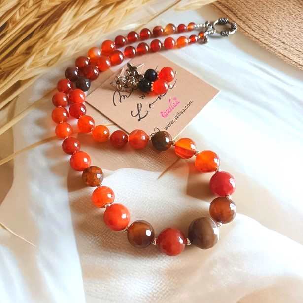 Agate gemstone handmade beaded necklace set