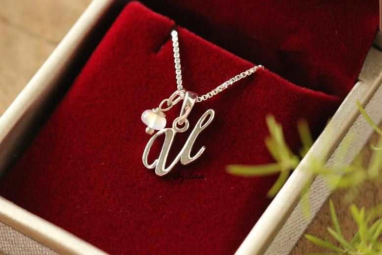 Charm Alphabet U Initial Sterling silver moonstone Pendant