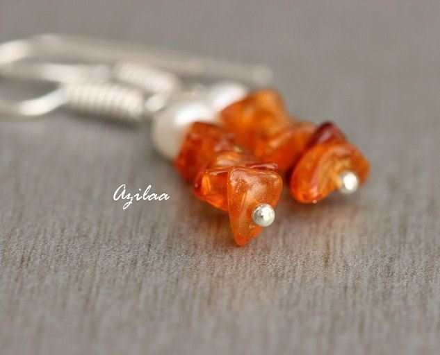 Amber earrings gemstone pearl sterling silver earrings
