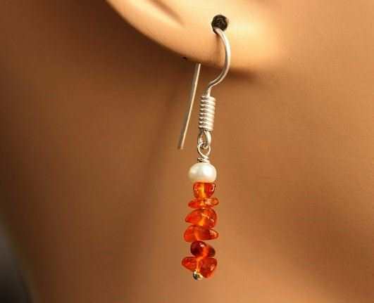 Amber earrings gemstone pearl sterling silver earrings