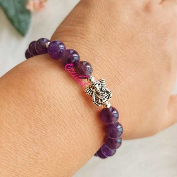 Amethyst Ganesha Peace charm bracelet 