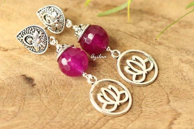  Silver lotus Flower charm earrings