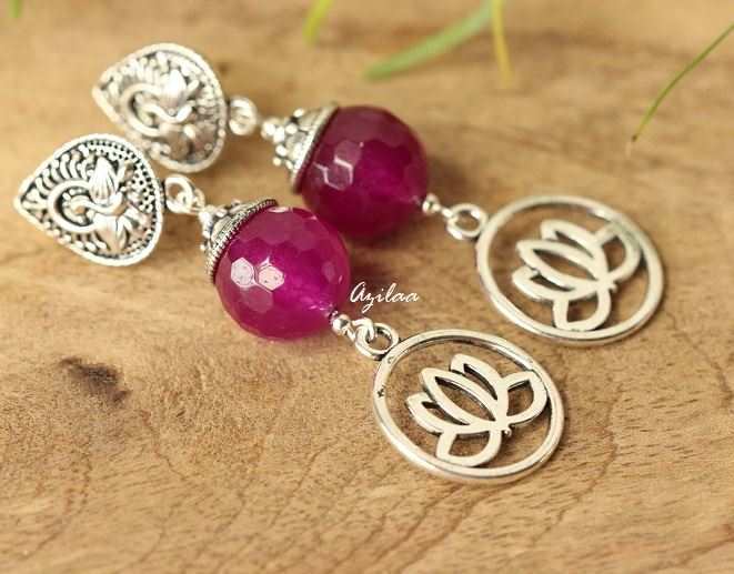  Silver lotus Flower charm earrings