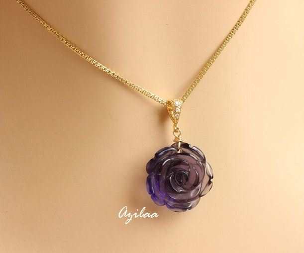 Amethyst flower gold pendant necklace