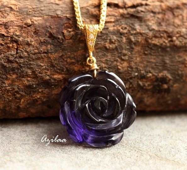 Amethyst flower gold pendant necklace