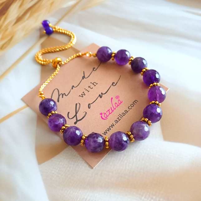 Amethyst gemstone golden beaded adjustable Bracelet 