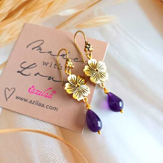 Amethyst gemstone golden beaded adjustable Bracelet 