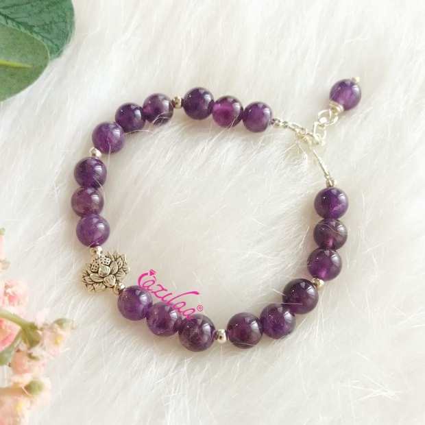 Amethyst lotus Peace charm bracelet 