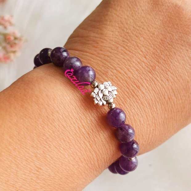 Amethyst lotus Peace charm bracelet 