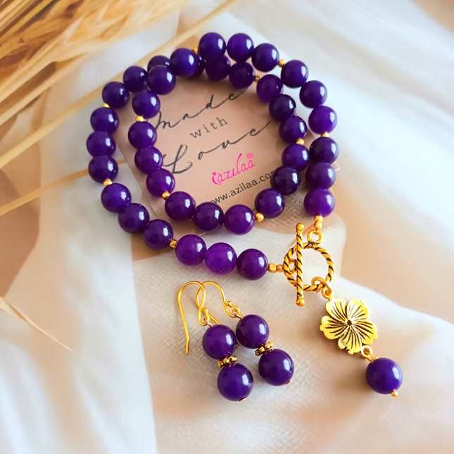  Amethyst purple gemstone gold plated pendant necklace