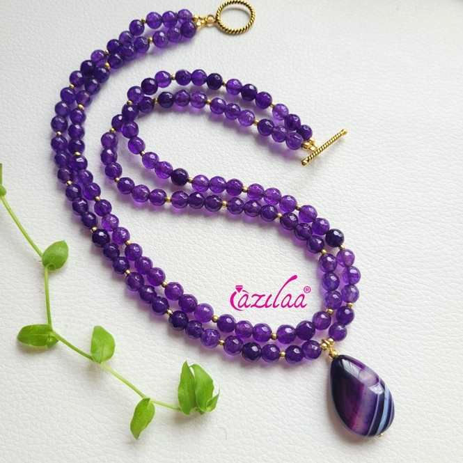  Amethyst purple gemstone gold plated pendant necklace