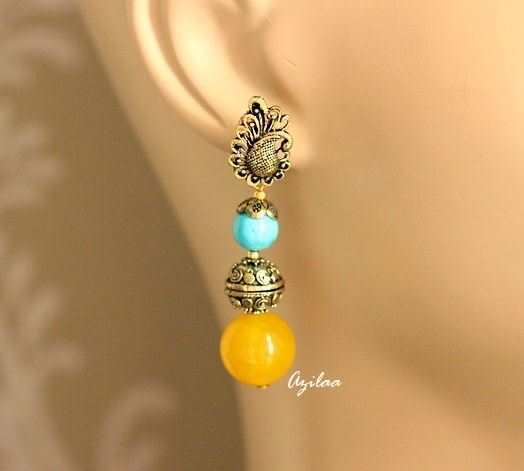 Antique Gold tone Statement peacock handmade earrings