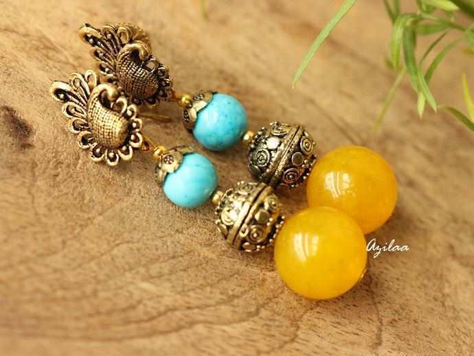 Antique Gold Statement peacock handmade gemstone necklace set