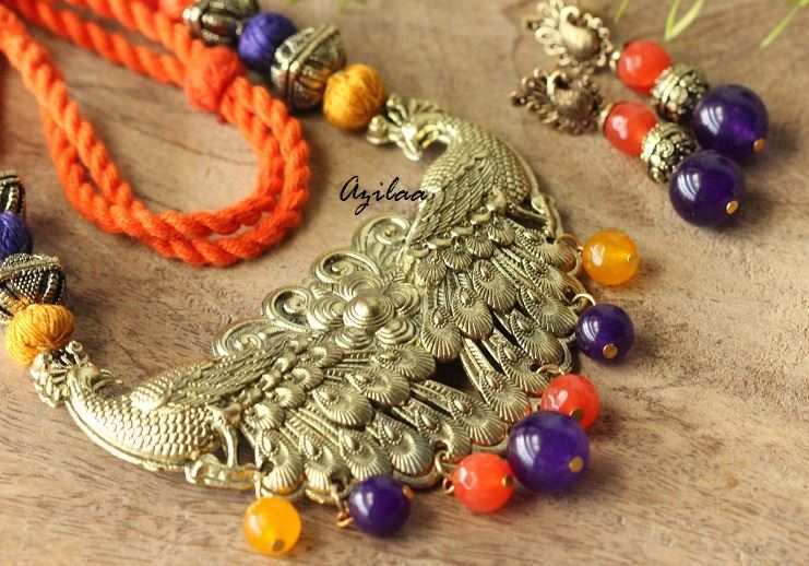 Antique Gold Statement peacock handmade necklace set