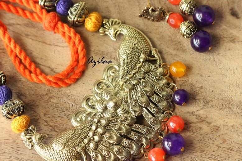 Antique Gold Statement peacock handmade necklace set