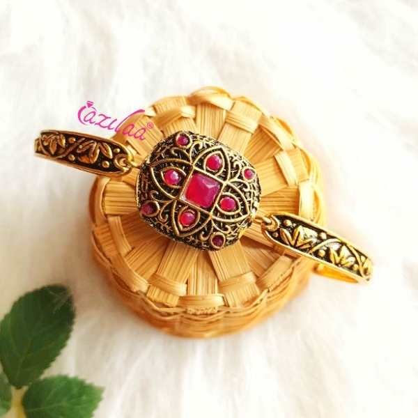 Antique golden beaded pink maroon bracelet