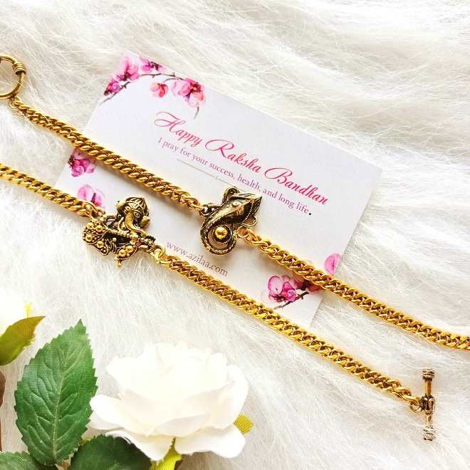 Antique golden ganesha Green bracelet 02