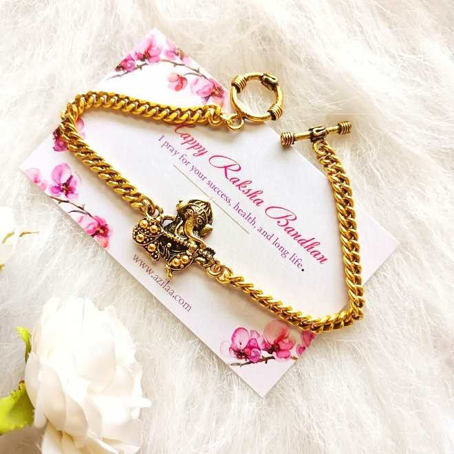 Antique golden ganesha Green bracelet 02