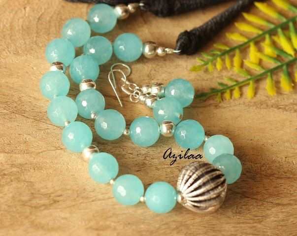 Aqua Blue gemstone handmade necklace set