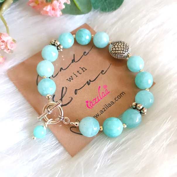 Aqua Pisces fish charm gemstone beaded Bracelet 1