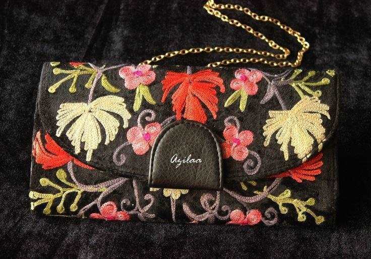 Artisan Black Handmade velvet embriodery Clutch Purse