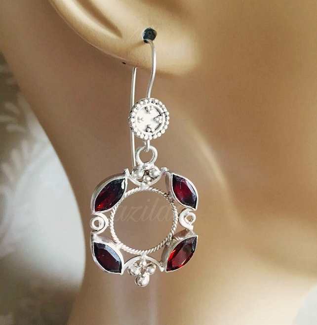 Artisan Garnet Sterling silver gemstone earrings