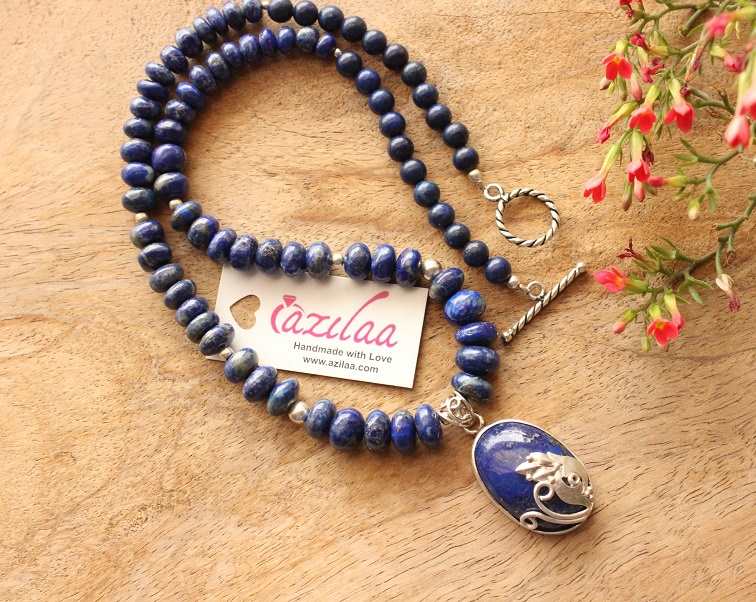 Artisan Lapis Lazuli gemstone sterling silver pendant handmade