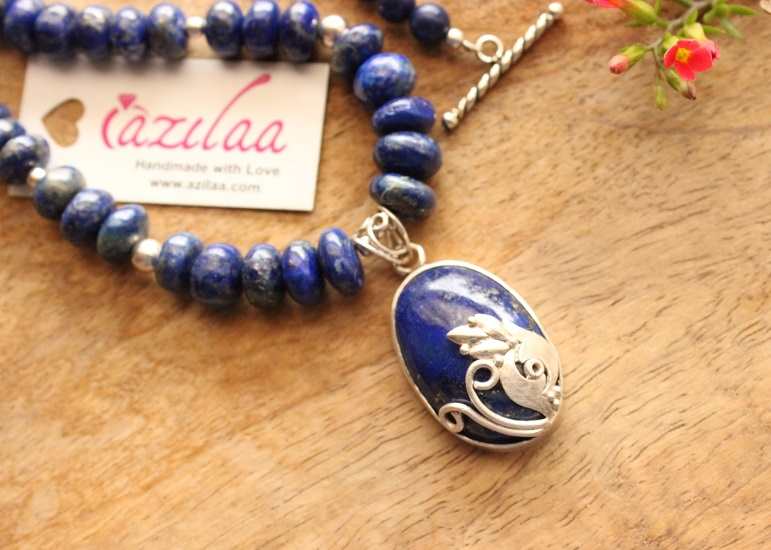 Artisan Lapis Lazuli gemstone sterling silver pendant handmade