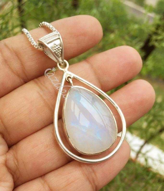 Artisan Sterling silver  rainbow moonstone handmade Pendant