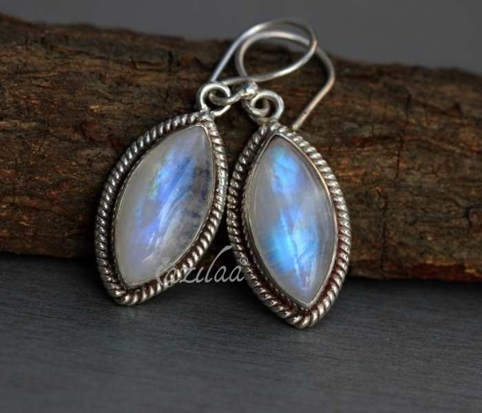 Artisan Sterling silver rainbow moonstone handmade earrings