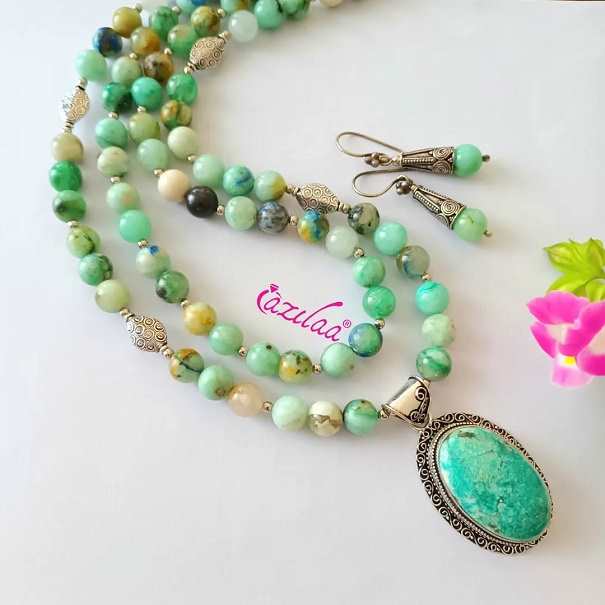 Azurite amazonite gemstone necklace set