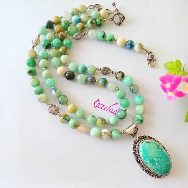 Azurite amazonite gemstone necklace set