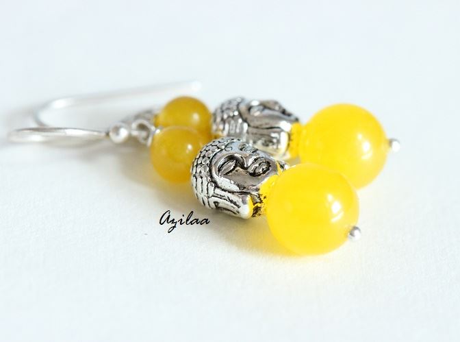 Buddha Canary Yellow Gemstone Sterling Silver Beaded Earrings