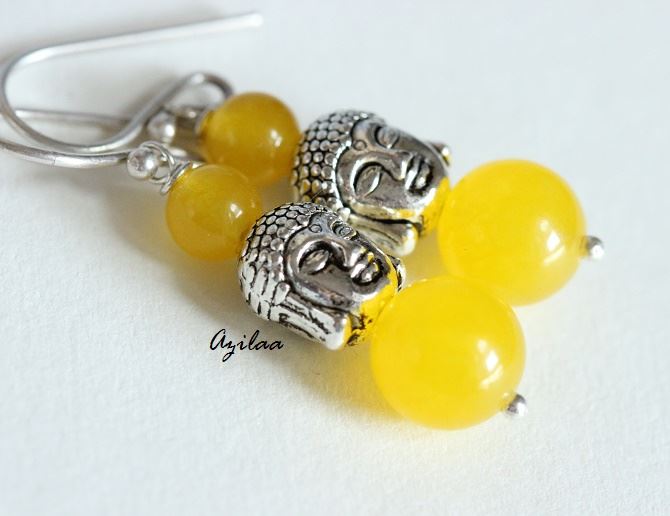 Buddha Canary Yellow Gemstone Sterling Silver Beaded Earrings